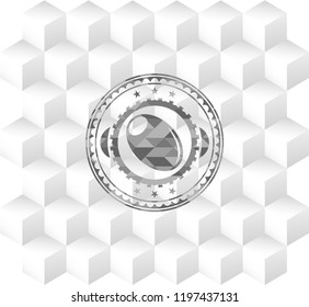 olive icon inside grey icon or emblem with geometric cube white background