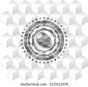 olive icon inside grey emblem. Vintage with geometric cube white background