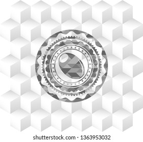 olive icon inside grey emblem with cube white background