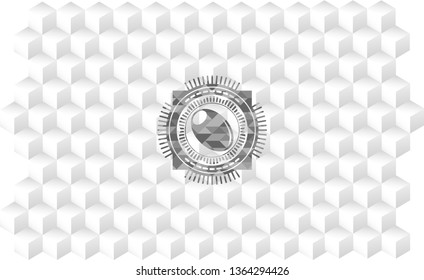 olive icon inside grey emblem. Retro with geometric cube white background