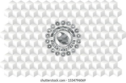 olive icon inside grey icon or emblem with geometric cube white background