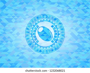 olive icon inside light blue emblem with mosaic background