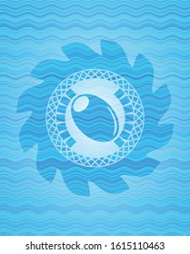 olive icon inside light blue water wave badge.