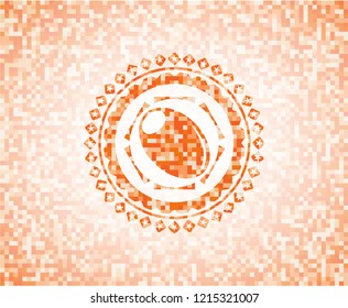 olive icon inside orange tile background illustration. Square geometric mosaic seamless pattern with emblem inside.
