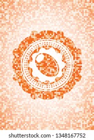 olive icon inside orange tile background illustration. Square geometric mosaic seamless pattern with emblem inside.