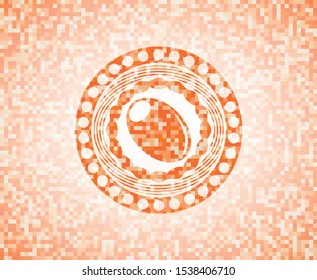 olive icon inside orange tile background illustration. Square geometric mosaic seamless pattern with emblem inside.