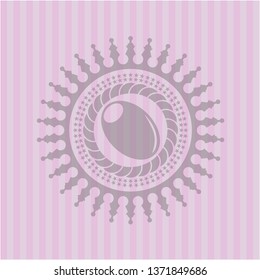 olive icon inside pink emblem