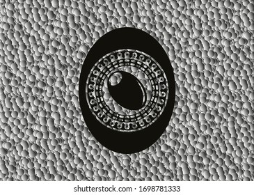 olive icon inside realistic black emblem with grey bubbles background. Vector Illustration. Detailed.