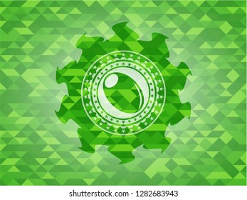 olive icon inside realistic green emblem. Mosaic background
