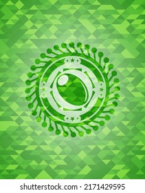 olive icon inside realistic green mosaic emblem. 