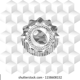olive icon inside realistic grey emblem with cube white background