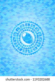 olive icon inside realistic light blue emblem. Mosaic background