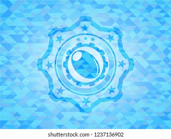olive icon inside realistic light blue mosaic emblem