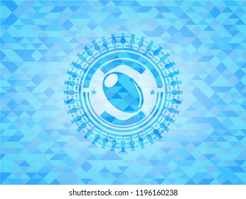 olive icon inside realistic sky blue emblem. Mosaic background
