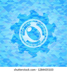 olive icon inside realistic sky blue emblem. Mosaic background
