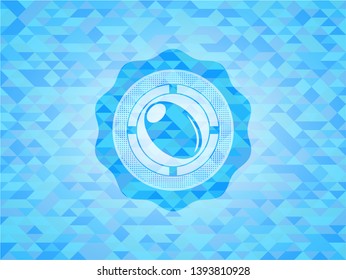 olive icon inside realistic sky blue emblem. Mosaic background
