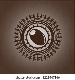 olive icon inside realistic wood emblem