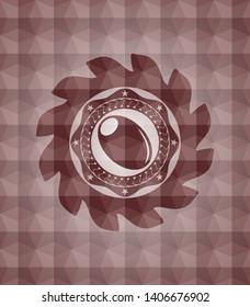 olive icon inside red emblem with geometric pattern background. Seamless.