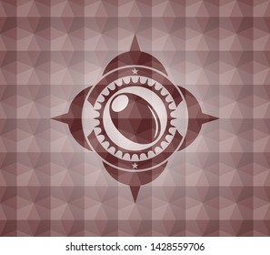 olive icon inside red emblem or badge with geometric pattern background. Seamless.