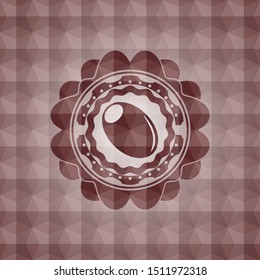 olive icon inside red seamless emblem or badge with abstract geometric polygonal pattern background.