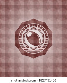 icono de oliva dentro del emblema rojo sin soldadura con un patrón geométrico. 