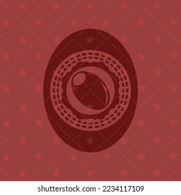 olive icon inside retro red emblem. 