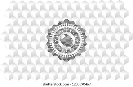 olive icon inside retro style grey emblem with geometric cube white background