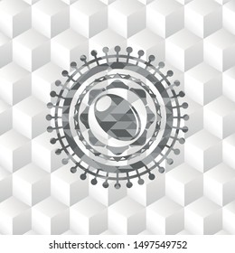 olive icon inside retro style grey emblem with geometric cube white background