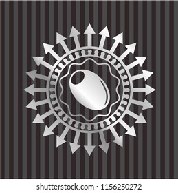 olive icon inside silver badge or emblem
