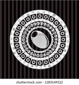 olive icon inside silvery badge or emblem