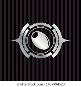 olive icon inside silvery badge or emblem