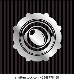 olive icon inside silvery emblem or badge
