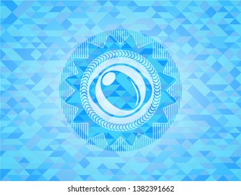 olive icon inside sky blue emblem. Mosaic background