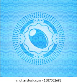olive icon inside sky blue water wave style badge.