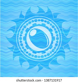 olive icon inside sky blue water emblem.