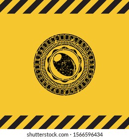 olive icon inside warning sign, black grunge emblem. Vector Illustration. Detailed.