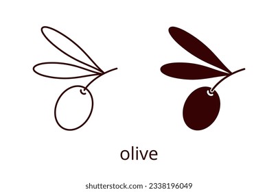 Olive icon, line editable stroke and silhouette