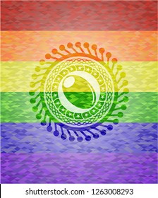 olive icon on mosaic background with the colors of the LGBT flag