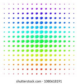 Olive icon rainbow colored halftone pattern. Vector olive pictograms arranged into halftone grid with vertical rainbow colors gradient. Designed for backgrounds, covers and abstract effects.