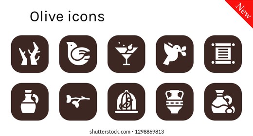  olive icon set. 10 filled olive icons. Simple modern icons about  - Branches, Dove, Martini, Torah, Olive oil, Branch, Amphora,