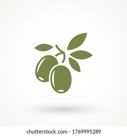 Olive icon sign vector symbol logo illustration for web and mobile olives icon silhouette isolated. Black ripe branch with leaves. Gourmet food emblems. Simple logotype design.
