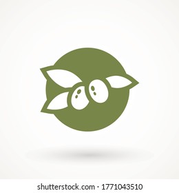 Icono de olivo símbolo vectorial ilustración de logotipo para silueta de icono de aceitunas web y móviles aislados. Rama madura negra con hojas. Emblemas gastronómicos. Diseño de logotipo simple.