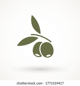 Olive icon sign vector symbol logo illustration for web and mobile olives icon silhouette isolated. Black ripe branch with leaves. Gourmet food emblems. Simple logotype design.