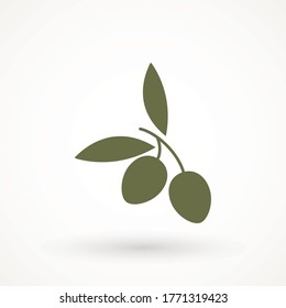 Olive icon sign vector symbol logo illustration for web and mobile olives icon silhouette isolated. Black ripe branch with leaves. Gourmet food emblems. Simple logotype design.