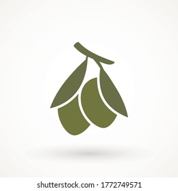 Olive icon sign vector symbol logo illustration for web and mobile olives icon silhouette isolated. Black ripe branch with leaves. Gourmet food emblems. Simple logotype design.
