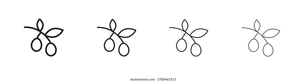 Iconos de oliva en Elementos de línea simple negro.