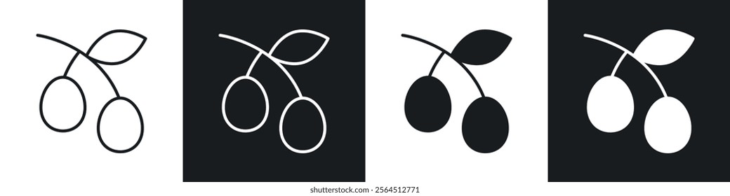 Olive icons collection in black filled and line style.