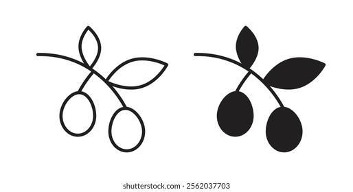Olive icons in flat and line style set.