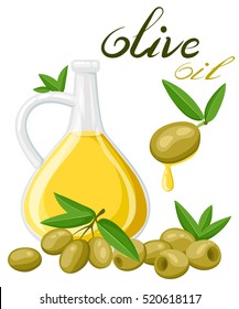 Olive Isolated on White Background. Branch with Olive set vector illustration oil.