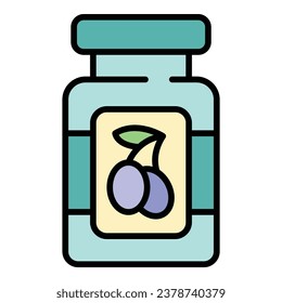 Olive jar icon outline vector. Oil food. Virgin plant color flat